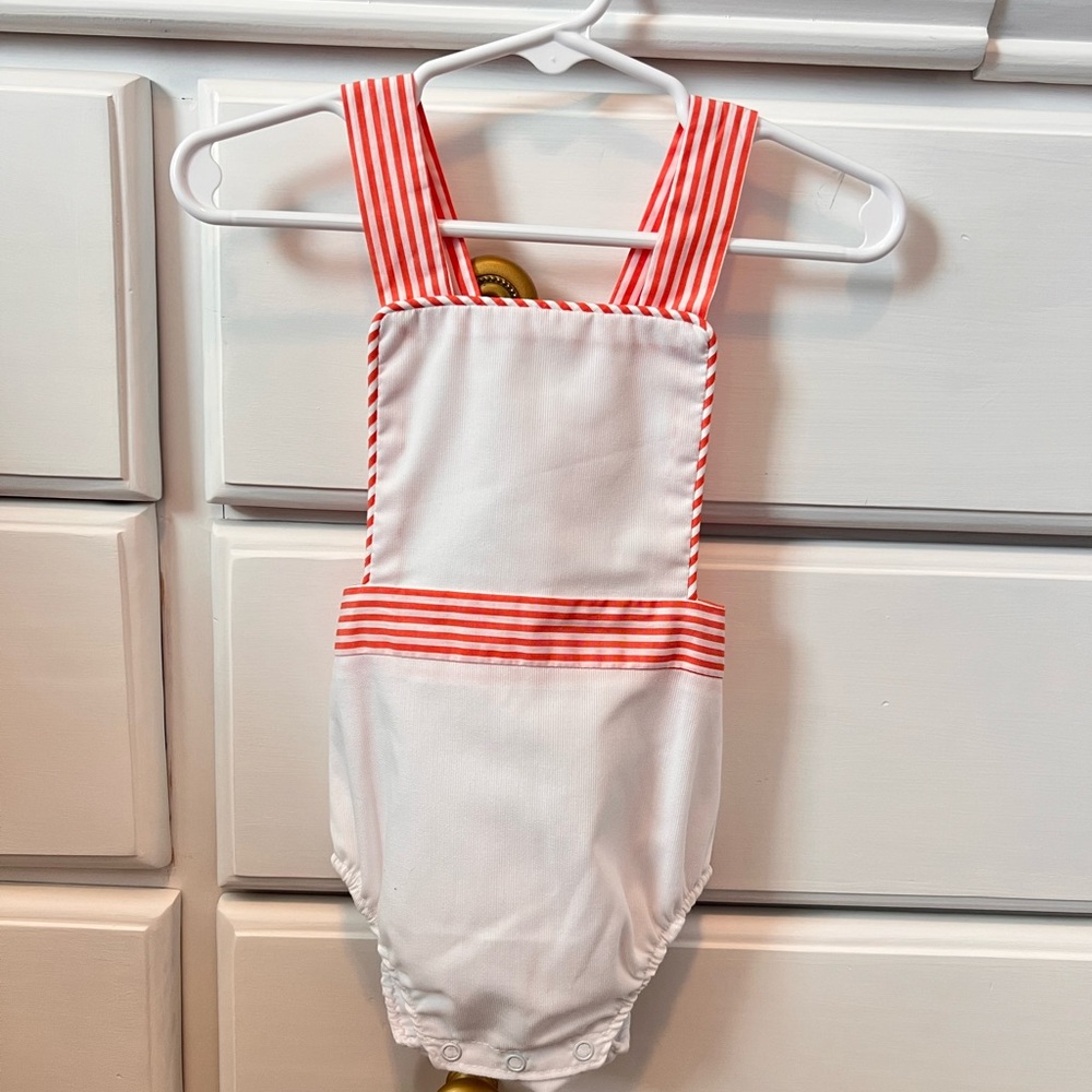 The Beaufort Bonnet Company; NWT Sunsuit -Tega Cay Tangerine Stripe; Boy/Girl